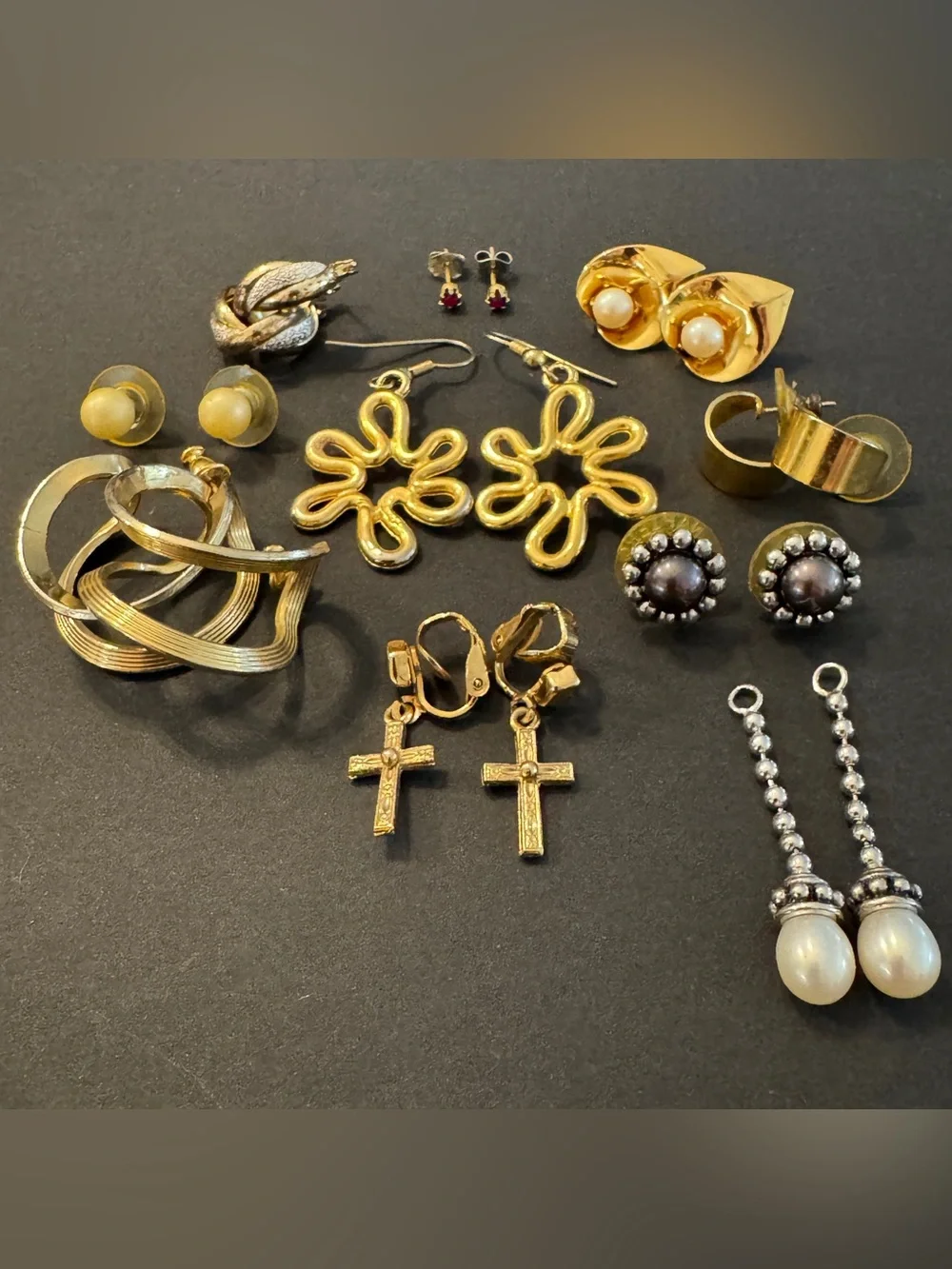 Vintage Costume Earring Lot Gold Tone Faux Pearl Clip On Pierced Dangle